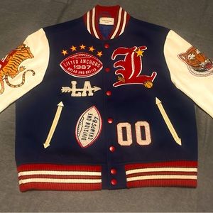 Lifted Anchors "CHAMPION Letterman”
Patch Varsity Jacket (Red & Blue) size Large